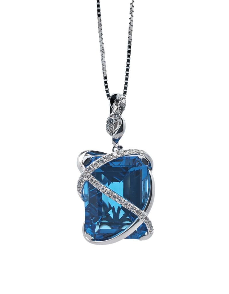 ★SENTIMENTS★ NO.533 [BLUE] NECKLACE Natural Swiss Blue Topaz Necklace - AAA Grade 10 X7mm